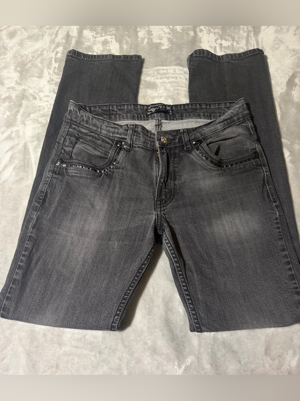 VIP Women's Straight Leg Jeans in Washed black/gray look pics for measurements